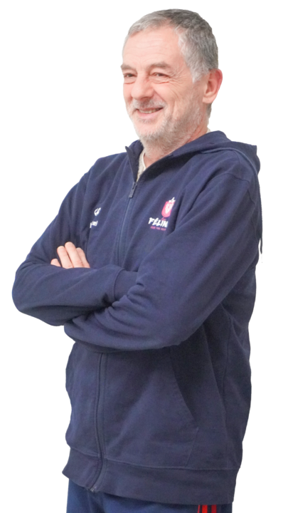 Homme souriant, TFHB, Toulouse féminin handball, sweat à capuche bleu.